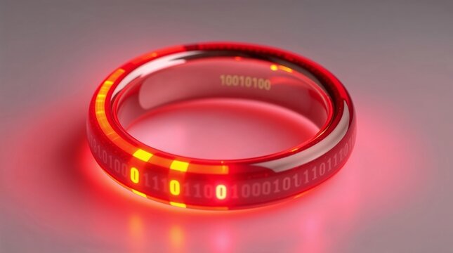 Glowing futuristic ring with binary code light pattern