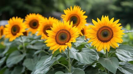 Fototapeta premium Vibrant sunflowers basking under the warm summer sun in a blooming garden filled with life and color