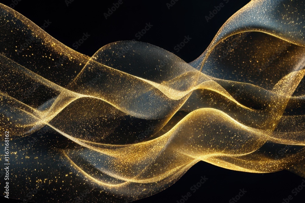 Poster abstract golden wave patterns glimmering against a dark background creating a sense of fluid movemen