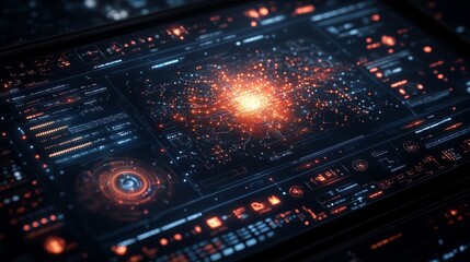 Futuristic Neural Network Interface: Digital Brain Visualization on a Sci-Fi Interface