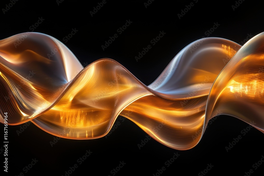 Poster flowing abstract shapes illuminated by warm light create a captivating visual effect in a dark envir