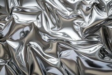 Metallic wrinkled surface with reflective texture creating interesting patterns and visual effects. Generative AI