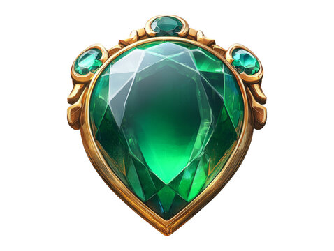 Green Gemstone Emblem with Gold Accents Cartoon Style Design