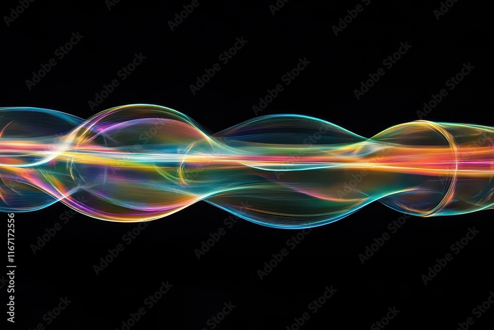 Poster colorful wave patterns create dynamic visual effects against a black background in a mesmerizing dis