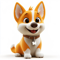 Cute Animated Corgi Smiling With a Collar and Tag