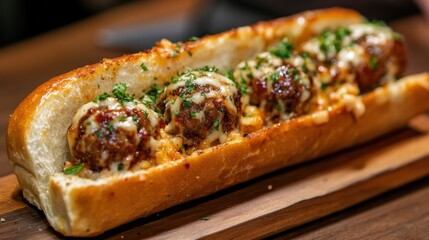 Meatball Sub with Melted Cheese and Parsley