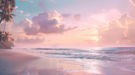beach view, soft pink sunset