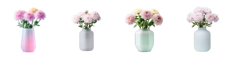 Variety of Vibrant Floral Bouquets Adorning Vases on Wooden Table