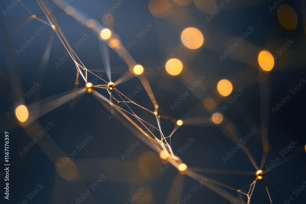 Poster delicate web of golden connections glimmers against a dark backdrop capturing the essence of intrica
