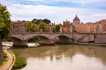 River and bridge in Rome city, Italy
