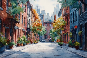 Fototapeta premium Colorful Urban Alley with Brick Buildings and Greenery in Covent Garden London