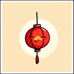 Obraz premium Cute and Playful Cartoon Illustration of a Red Lantern with a Smiling Expression Against a Soft Colored Background for Festive Themes