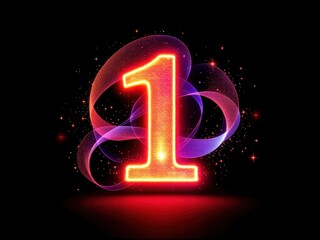 Vibrant celebration design for 1 year anniversary with glowing number one and sparkles
