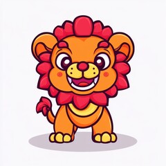 Fototapeta premium Adorable Cartoon Lion Character with Bright Orange Fur and Playful Expression, Perfect for Children's Illustrations, Digital Art, and Educational Materials