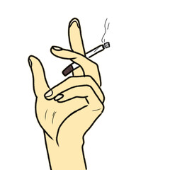 Illustrated Hand Holding a Smoking Cigarette Against a Simple Background