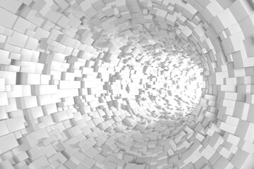 Futuristic abstract cube tunnel interior design concept for digital wallpaper. 3d render