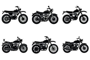 Set of vintage motorcycle silhouette, Retro bike collection vector illustration