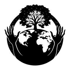 Earth with Hands of Trees vector silhouette