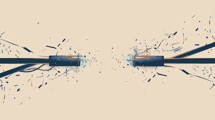 Broken Cable Wire Cut Vector Illustration in Flat Design