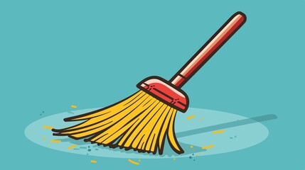 Professional Broom Sweeper Cleaning Floors Vector Art Icon