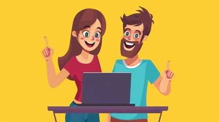 Modern Technology Meeting with Man and Woman Pointing Finger at Laptop