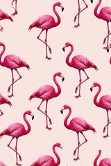 Naklejka premium Seamless flamingo pattern, vibrant pink hues, repeating design, summer, pink, pink flamingo