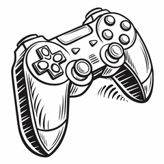 video game controller icon line art vector Black silhouette