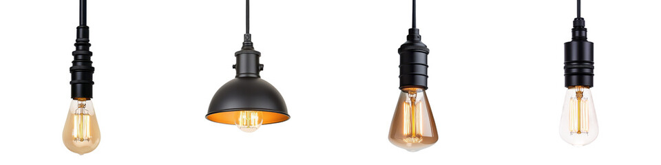 Obraz premium Vintage Industrial Hanging Light Bulb Fixtures for Modern Interior Decor