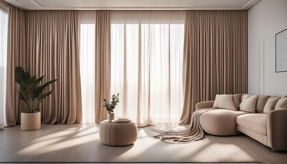 neutral soft taupe curtains add warmth to the room their simplicity enhancing the atmosphere with an understated modern elegance