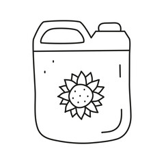 Doodle outline sunflower oil in plastic bottle isolated on white background. Vegetable fats. Healthy nutrition concept.