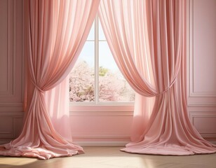 blush pink curtains frame a sunny window the soft color bringing warmth and a charming touch of elegance to the room