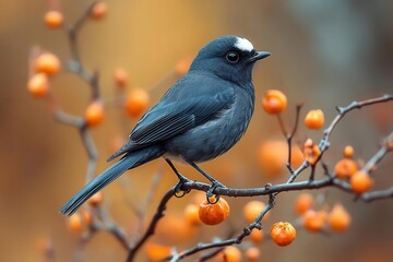 a striking black bird with a pristine white head perches gracefully showcasing its unique contrast against a muted backdrop this image captures the elegance and beauty of nature