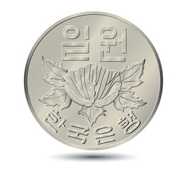 South Korea, 1 won, 1969. Obverse of South Korea one won coin. Vector illustration.
