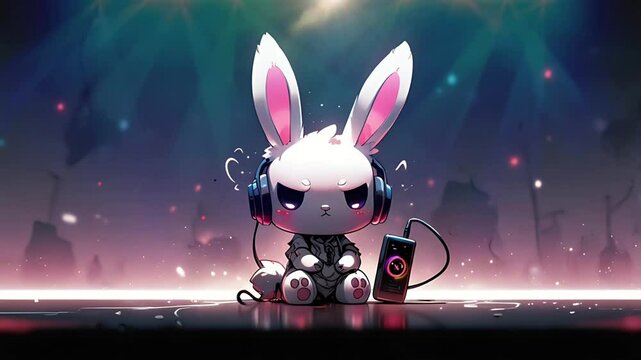 The rabbit is enjoying some music. Seamless 4K looping timelapse video animation background