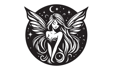beautiful fairy silhouette. Bkack and white. Vector illustration