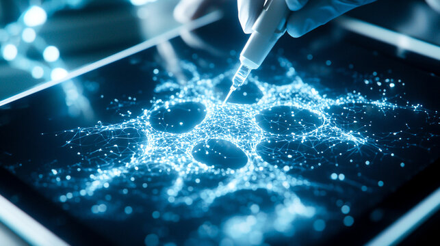 Microscope close up of cells with chemical exposure, showcasing intricate details