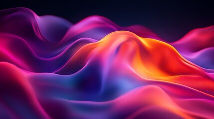 Fototapeta premium Abstract color wave on black background, 3d neon colors flow, wide dark banner, copy space, Generative AI