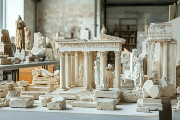 Fototapeta premium Ancient ruins model, pale stone, classical architecture.