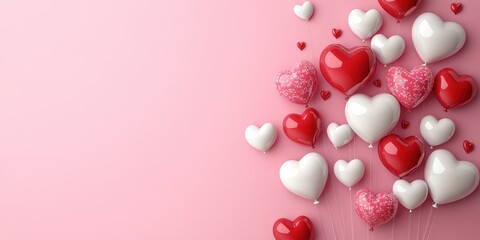 3D Valentine's Day Background with Hearts and Balloons in Pink Theme