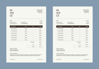 Minimal Corporate Business Invoice design template vector illustration bill form price invoice. Creative invoice template vector. business stationery design payment agreement design template