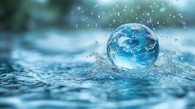 Global Water Resources and Earth Droplets Signifying Continent Interconnectedness for Environmental Awareness