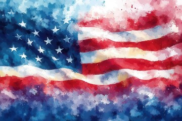 a watercoloreffect independence day cover featuring a waving flag blending red white and blue hues in an artistic representation that celebrates patriotism and national pride