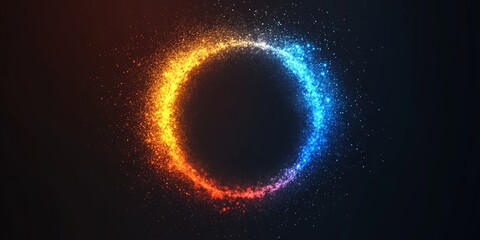 Fototapeta premium Grainy background glowing vibrant color gradient blue orange red black circle ring noise texture banner poster design, Generative AI