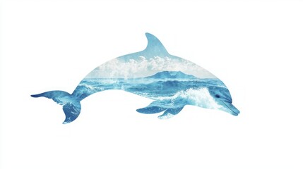 Fototapeta premium Majestic Dolphin Double-Exposure: Watercolor Ocean Silhouette