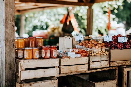 Farmers market showcases handmade oils and herbs during a sunny afternoon, inviting shoppers to explore local produce and artisanal goods