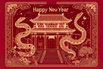 Chinese New Year 2025, Year of the Snake design in a festive style