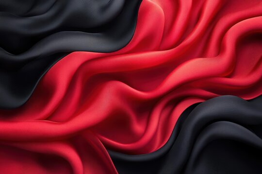 abstract background featuring smooth 3d waves of black and red gradient silk fabric creating a luxurious and dynamic visual experience emphasizing elegance and sophistication