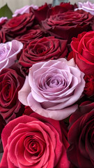Valentine's day red roses background dark red and light purple