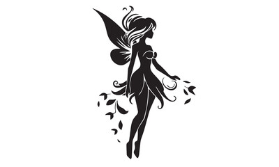 beautiful fairy silhouette. Black and white.