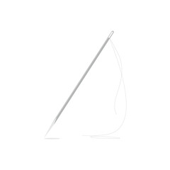 vector illustration of a needle and a short piece of thread isolated on white background